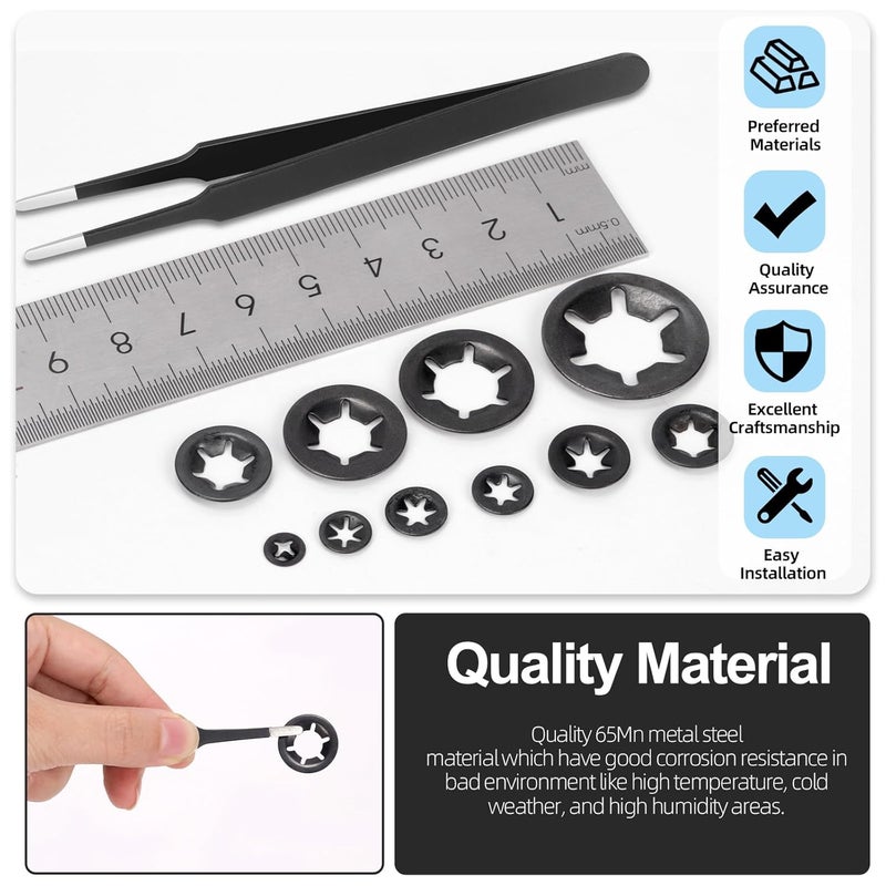 Glarks 351pcs 65Mn-Steel Internal Tooth Star Lock Washers Assortment Kit M2-M12 Quick Speed Locking Washers - Image 5